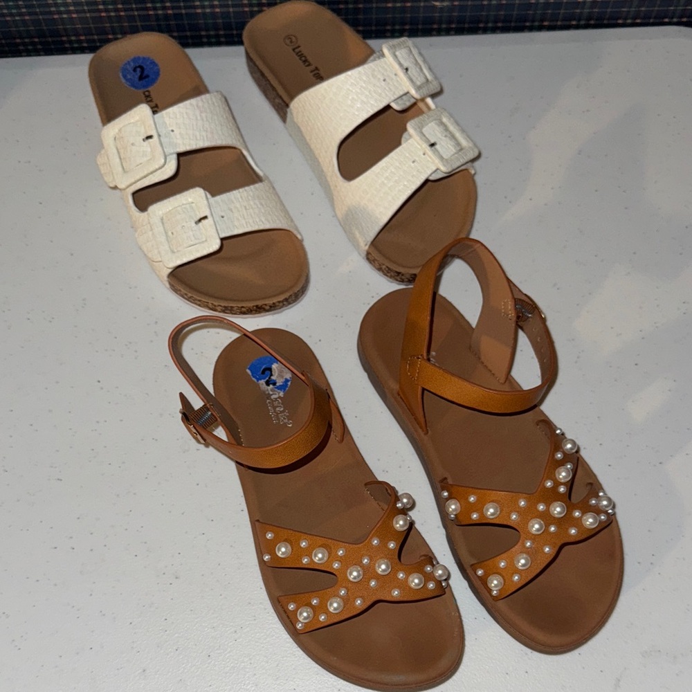 Elegant White and Brown Sandals
